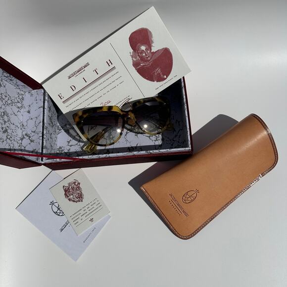 Jacques Marie Mage Edith Cat Eye Sunglasses Tortoise Wood Panels Gold BNIB Rare - Picture 3 of 16